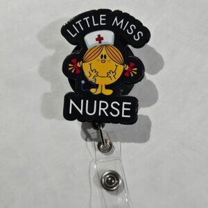 Little Miss Nurse Badge Reel Cartoon Medical ID Lanyard Name Tag Holder Nurse